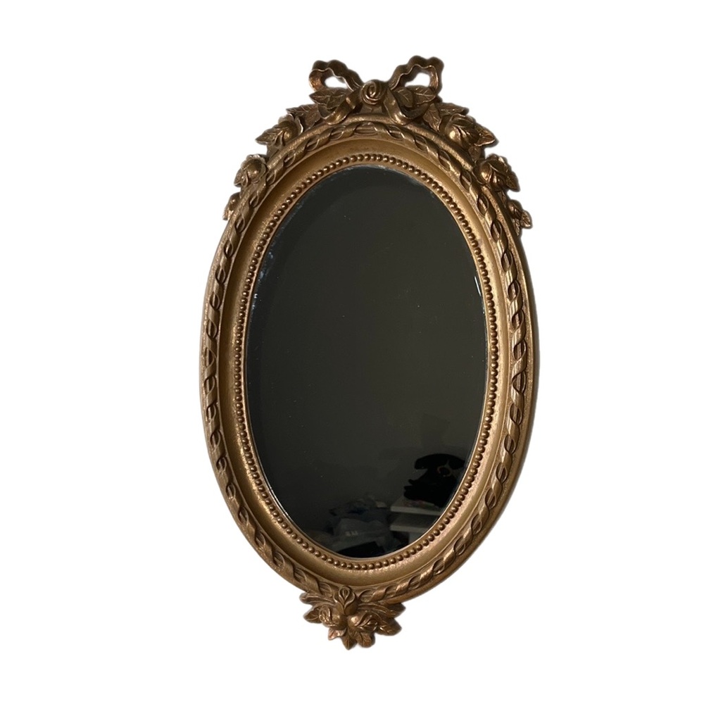 Vintage Home Interiors Bronze Tone Victorian Oval Wall Mirror Ribbons Rosebuds